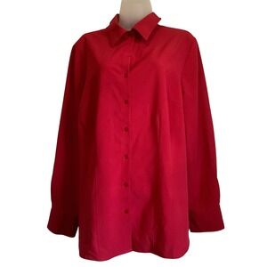 Lane Bryant Womens Red Button Down Long Sleeve Stretch Shirt Size 14/16